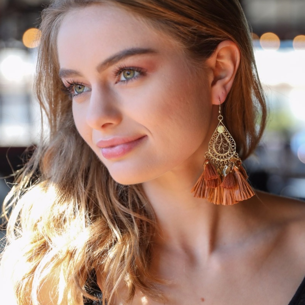 Boho Dangle Tassel Statement Earrings - image 1